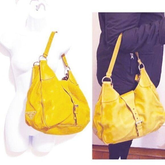 Prada yellow tumbled Daino leather shoulder bag, Large - Picture 15 of 16